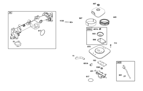 Air Cleaner Group Diagram and Parts List for 61A277-0107-J1  Briggs and Stratton Engine